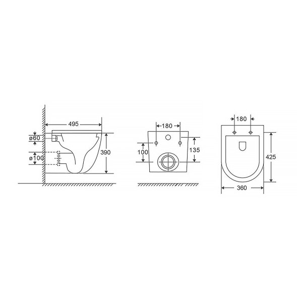 Унитаз подвесной Azario Trevi 495х360х390 безободковый, слив &amp;quot;ТОРНАДО&amp;quot;, в комплекте с сидением микролифт, белый (AZ-0093UQ3)