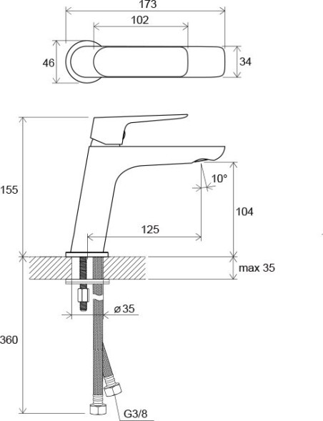 Смеситель для раковины Ravak Classic CL 012.00, однорычажный, без донного клапана, хром (X070080)