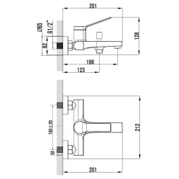Смеситель для ванны и душа Azario VISE с ручным душем, керамический картридж, черный матовый (AZ-VSA238330PA)