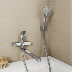 Смеситель для ванны и раковины 35к Milardo DEMSB00M10 "Demi" с душ аксессуарами, излив 350мм,ХРОМ - DEMSB00M10