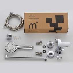 Смеситель для ванны и раковины 35к Milardo DEMSB00M10 "Demi" с душ аксессуарами, излив 350мм,ХРОМ - DEMSB00M10