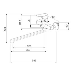 Смеситель для ванны и раковины 35к Milardo DEMSB00M10 "Demi" с душ аксессуарами, излив 350мм,ХРОМ - DEMSB00M10