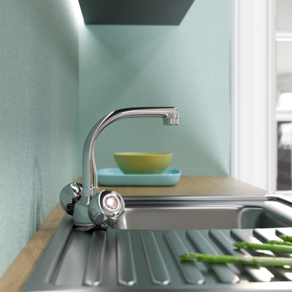 Смеситель для кухни 1/2 кер. MIXLINE ML02-031 высокий излив п/гайку (без подводки) - ML02-031 