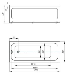 Ванна акриловая AZARIO BELLA прямоугольная 170*80 см (AV.0023170)
