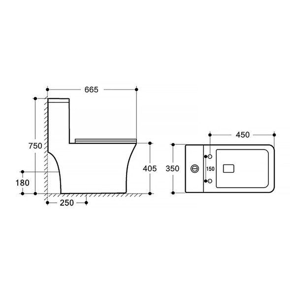 Унитаз моноблок с функцией биде Azario Lodi 350х665х750 напольный, безободковый, горизонтальный слив, сиденье дюропласт микролифт (AZ-8617B)