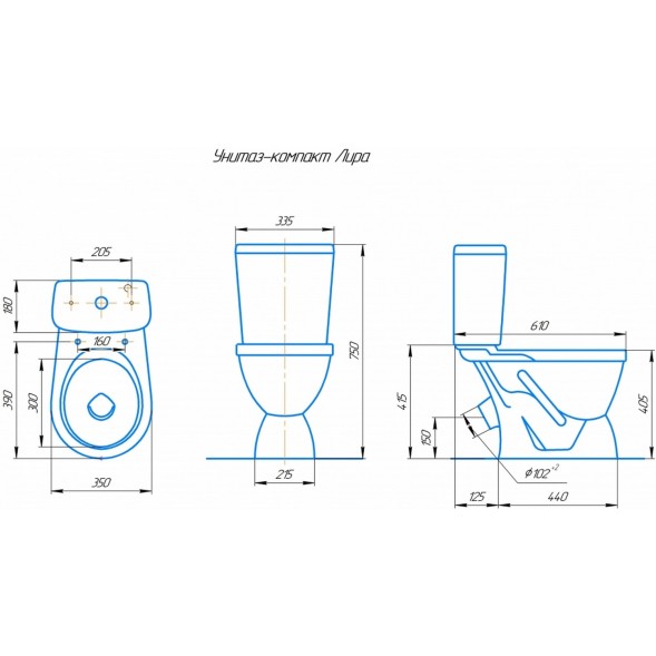 Унитаз-компакт &amp;quot;Лира&amp;quot; черный (косой, нижн, сид. полип., арм) (Rosa) - 4620008192093 
