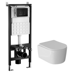 Комплект WAVE Система инсталляции МЕХАНИКА+унитаз &amp;quot;SOLO&amp;quot;+прямоугольная кнопка V2 черная - 553963 