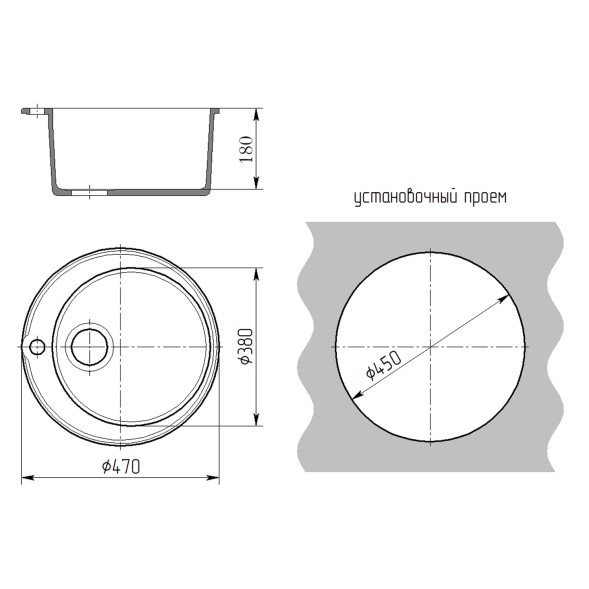 Мойкa ML-GMS01 СТАНДАРТ круглая, белый (331), 470мм (глуб. чаши 180) - 00-00002347 