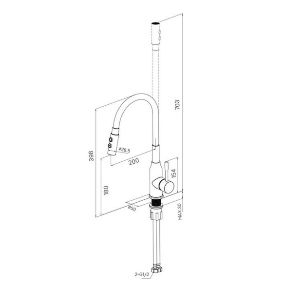 Смеситель для кухни 35к Milardo M01BL2FM05 &amp;quot;Meal&amp;quot; выс.гибкий излив, душ насадка 2реж, п/гайку ЧЕРНЫЙ - M01BL2FM05 