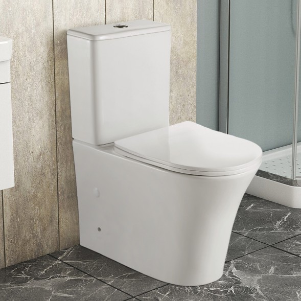 Унитаз-компакт Azario ANTEO ROUND 385х630х820 напольный, безободковый, быстросъемное сиденье микролифт (AZ-1219A)