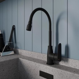 Смеситель для кухни 35к Milardo M07BL2FM05 &amp;quot;Meal&amp;quot; выс.гибкий излив, душ насадка, п/гайку ЧЕРНЫЙ мат - M07BL2FM05 