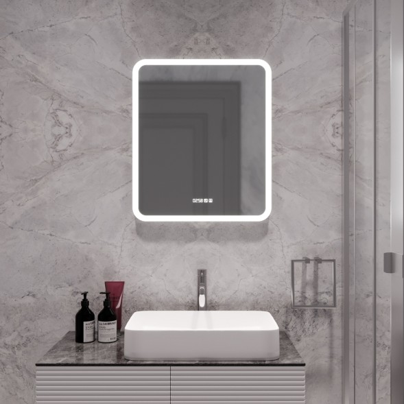 Зеркало MIXLINE &amp;quot;Стив-3&amp;quot; 600*700 (ШВ) сенсорный выключатель, часы + подогрев - LED-00002843 