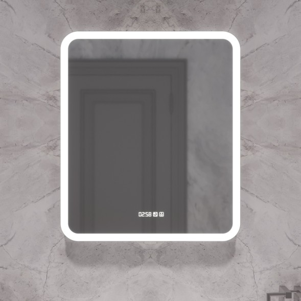 Зеркало MIXLINE &amp;quot;Стив-3&amp;quot; 600*700 (ШВ) сенсорный выключатель, часы + подогрев - LED-00002843 