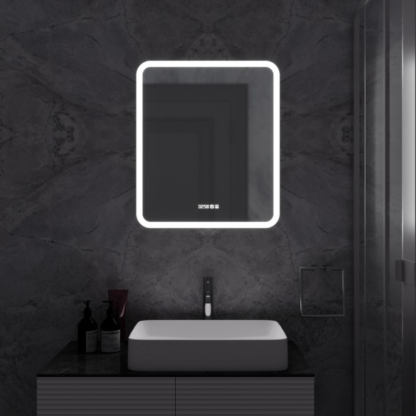 Зеркало MIXLINE &amp;quot;Стив-3&amp;quot; 600*700 (ШВ) сенсорный выключатель, часы + подогрев - LED-00002843 