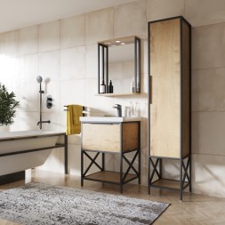 Зеркальный шкаф "БРУКЛИН" 60 Дуб Бунратти с подсветкой ЛОФТ (ЛДСП) - 543581