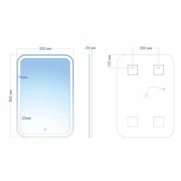 Зеркало MIXLINE &amp;quot;Мальта&amp;quot; 550*800 (ШВ) сенсорный выключатель, светодиодная подсветка - ФР-00000941 