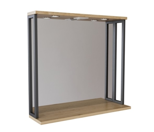 Зеркальный шкаф &amp;quot;БРУКЛИН&amp;quot; 80 Дуб Бунратти с подсветкой ЛОФТ (ЛДСП) - 543584 