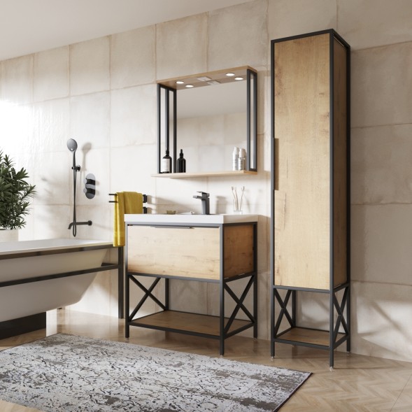 Зеркальный шкаф &amp;quot;БРУКЛИН&amp;quot; 80 Дуб Бунратти с подсветкой ЛОФТ (ЛДСП) - 543584 