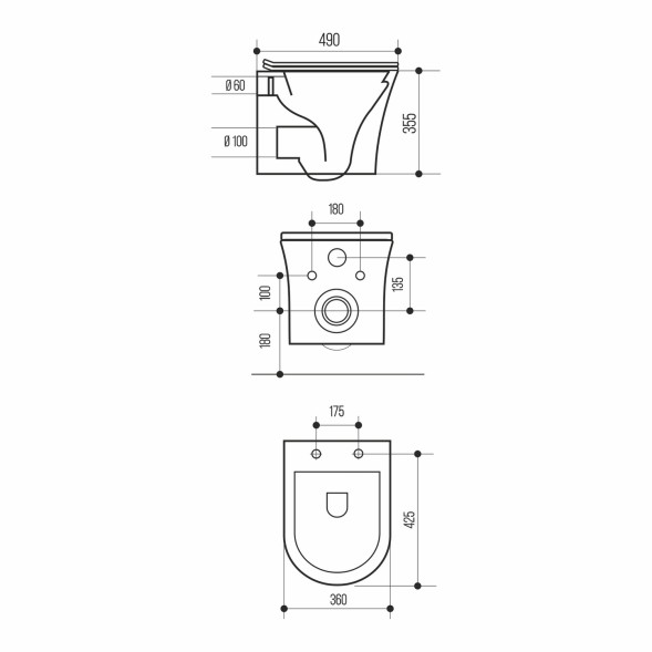 Унитаз подвесной безободковый WAVE TREND сид. дюропласт, м/л, быстр, БЕЛЫЙ глянец (L) - 550504 