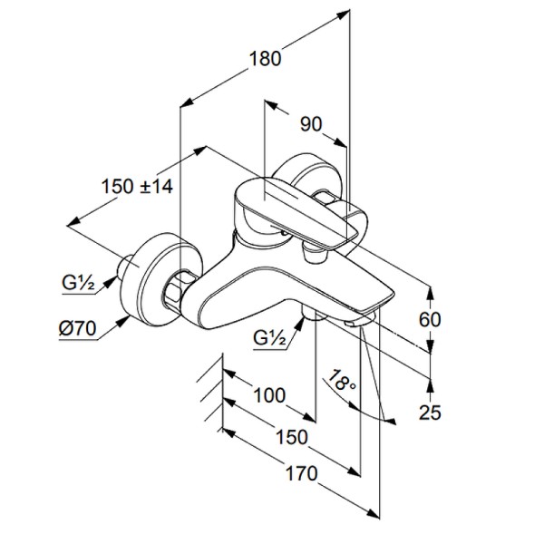 Смеситель для ванны и душа KLUDI PURE&amp;amp;SOLID однорычажный, хром (346810575)