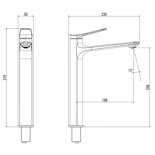 Смеситель для раковины-чаши Azario LINES высокий, керамический картридж, без донного клапана, хром (AZ-VPU168R25C)