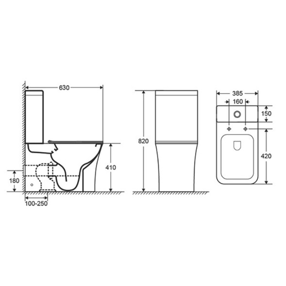 Унитаз-компакт Azario ANTEO SQUARE 385х630х820 напольный, безободковый, с быстросъемным сиденьем микролифт (AZ-1218A)