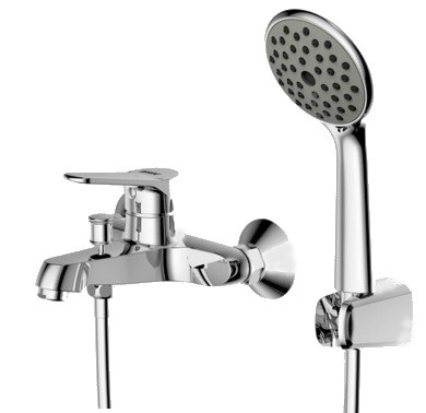 Смеситель для ванны и душа Bravat Eco с коротким изливом, шлангом 150 см и душевой лейкой, Хром (F6111147C-B)