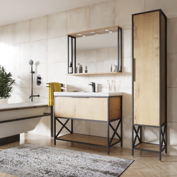 Тумба д/ванной &amp;quot;БРУКЛИН-100&amp;quot; Дуб Бунратти под раковину Фостер 100 (Kirovit) ЛОФТ (ЛДСП) - 543587 