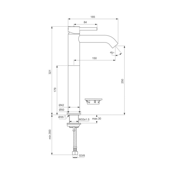 Смеситель для раковины высокий Ideal Standard Silk Black Ceraline Vessel, черный матовый, BC269XG
