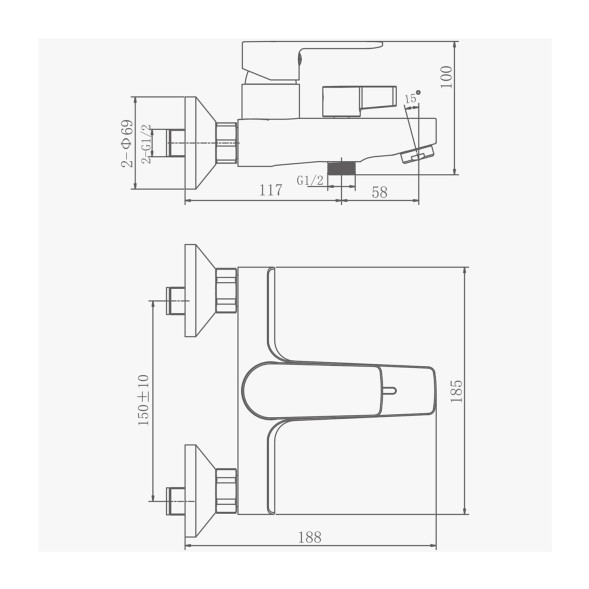 Смеситель для ванны 35к HB60719 HAIBA - HB60719 