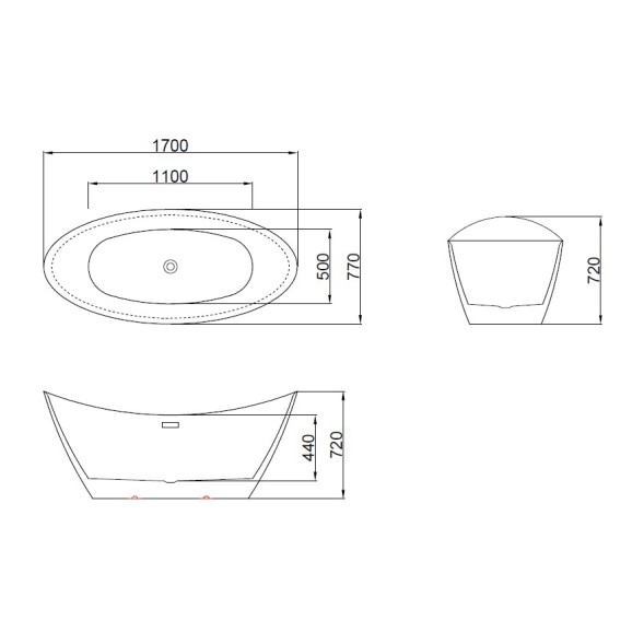 Ванна акриловая свободностоящая Azario GARDENIA Matt 1700*770*720 в комплекте с сифоном и металлической рамой (AZ-6608M)