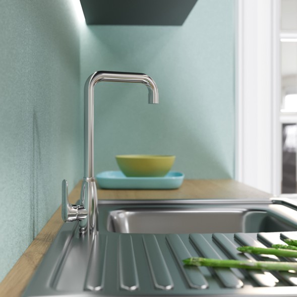 Смеситель для кухни 40k MIXLINE ML13-032 высокий излив боковая ручка п/шпильку (без подводки) - ML13-032 