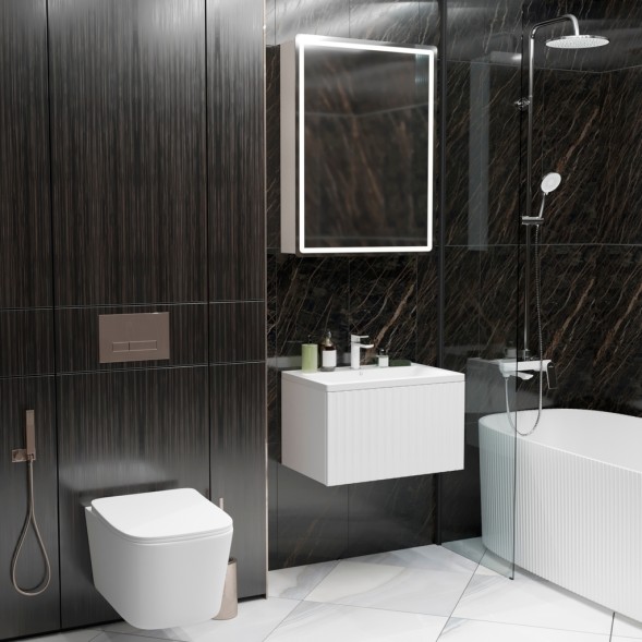 Тумба д/ванной &amp;quot;ВЕКТОР-60&amp;quot; подвесная &amp;quot;push-to-open&amp;quot; под раковину Марго-60 (MIXLINE) (ПВХ) - 554821 