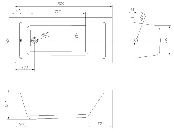 Ванна пристенная Loranto Novaro La 1500х700, каркас и экран в комплекте, ABS пластик, белая (CS00078466)