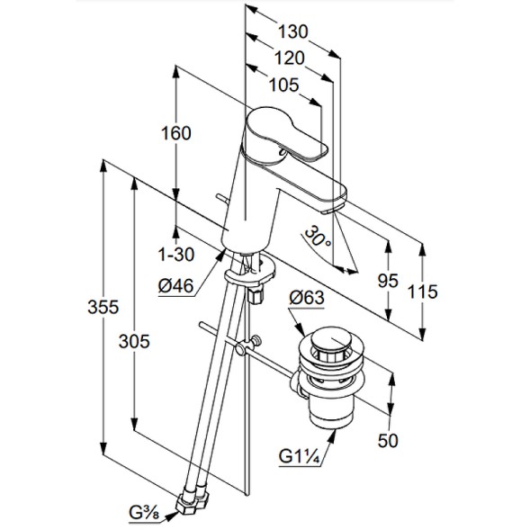 Смеситель для раковины KLUDI PURE&amp;amp;EASY XL 100 однорычажный, c донным клапаном, хром (372900565)