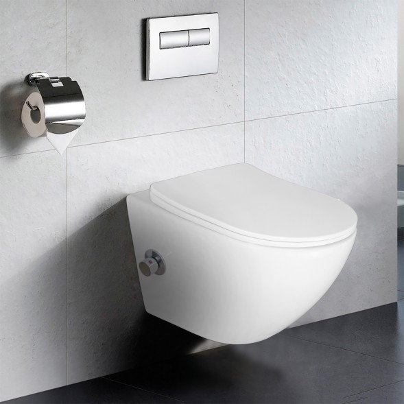 Унитаз подвесной c функцией биде Azario Allegro 360х490х360 безободковый, встроенный смеситель, крышка с сиденьем микролифт (AZ-3105B)