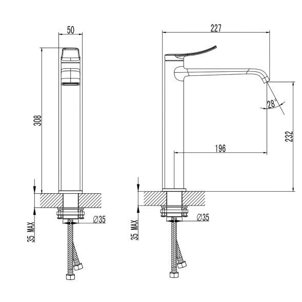 Смеситель для раковины-чаши Azario ABILITY высокий, керамический картридж, без донного клапана, графит (AZ-VQR168R31AJ)