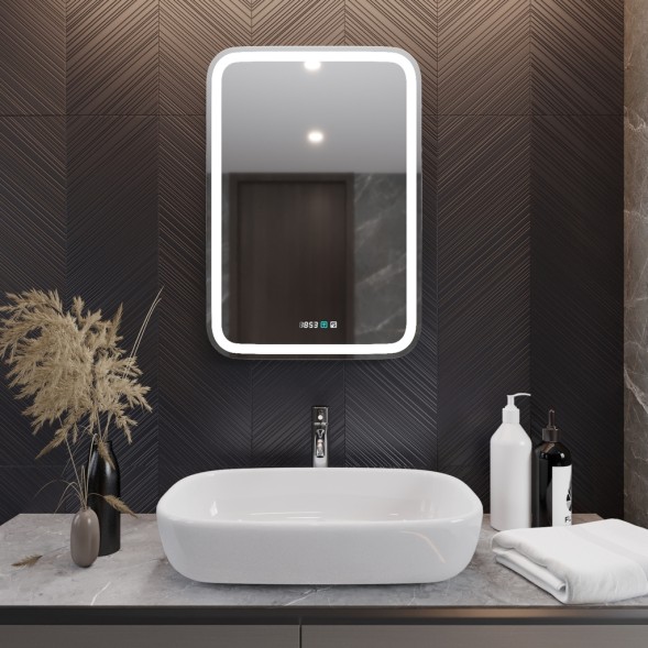 Зеркало MIXLINE &amp;quot;Мальта-3&amp;quot; 550*800 (ШВ) сенсорный выключатель, часы внешней настройки + подогрев - LED-00002380 