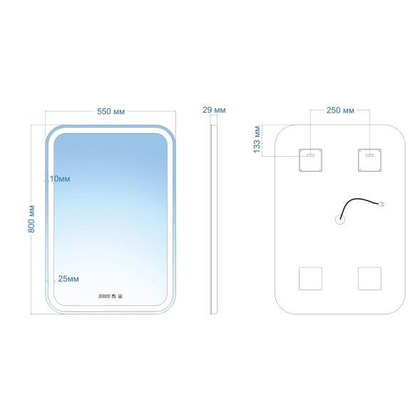 Зеркало MIXLINE &amp;quot;Мальта-3&amp;quot; 550*800 (ШВ) сенсорный выключатель, часы внешней настройки + подогрев - LED-00002380 