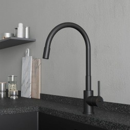 Смеситель для кухни 35к Milardo M01BL0FM05 &amp;quot;Meal&amp;quot; гибкий, высокий пов. излив, п/гайку, ЧЕРНЫЙ мат - M01BL0FM05 