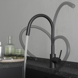 Смеситель для кухни 35к Milardo M01BL0FM05 &amp;quot;Meal&amp;quot; гибкий, высокий пов. излив, п/гайку, ЧЕРНЫЙ мат - M01BL0FM05 
