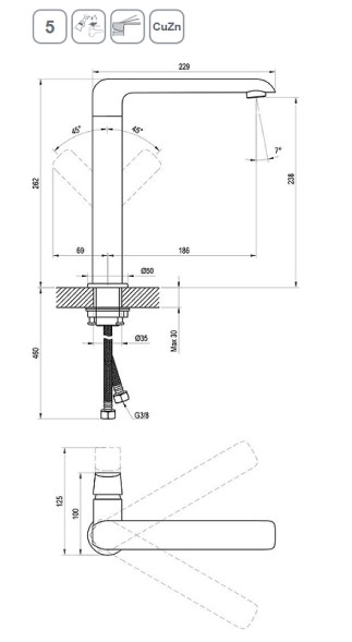 Смеситель для раковины-чаши Ravak Flat FL 016.20 поворотный излив, керамический картридж, черный матовый (X070174)
