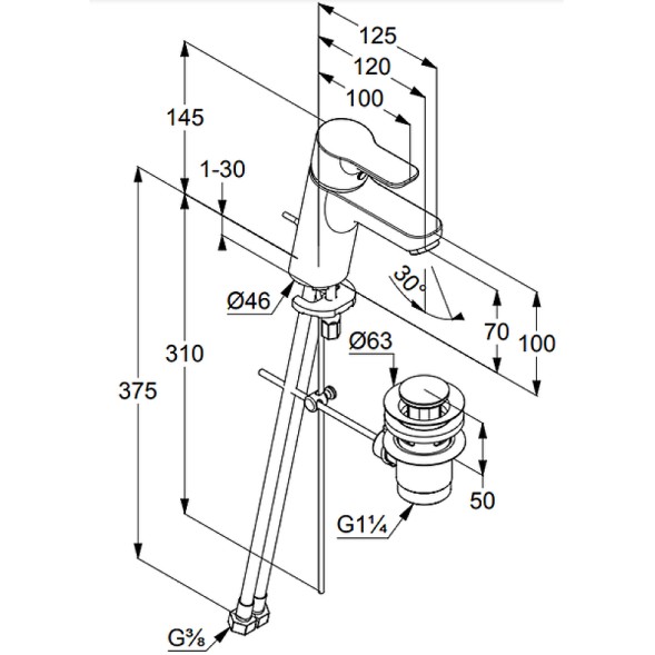 Смеситель для раковины KLUDI PURE&amp;amp;EASY 70 однорычажный, c донным клапаном, белый (373829165)