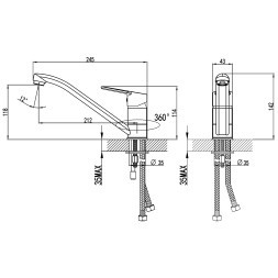 Смеситель для кухни Azario керамический картридж, хром (AZ-WSA654235AJ)