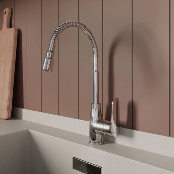 Смеситель для кухни 35к Milardo M07SB2FM05 &amp;quot;Meal&amp;quot; гибкий, высокий пов. излив, п/гайку, ХРОМ - M07SB2FM05 