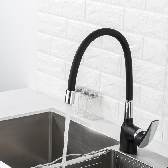 Смеситель для кухни 35к F4453-04 FRAP (гибкий излив, п/гайку, ЧЕРНЫЙ, латунь) - F4453-04 