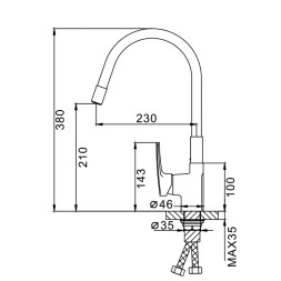 Смеситель для кухни 35к F4453-04 FRAP (гибкий излив, п/гайку, ЧЕРНЫЙ, латунь) - F4453-04 