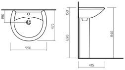 Раковина Sanita Аттика 55, белая (WB.PD/Attica/55-C/WHT.G/S1)