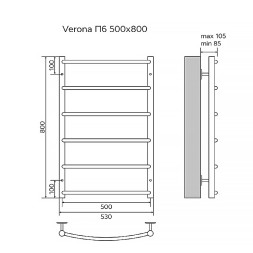 Полотенцесушитель водяной AZARIO VERONA 500/800 6 секций, нижнее/диагональное подключение, 1/2", черный (AZ83874B)