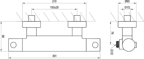 Смеситель для душа Ravak Puri PU 033.00/150 с термостатом Хром (X070116)